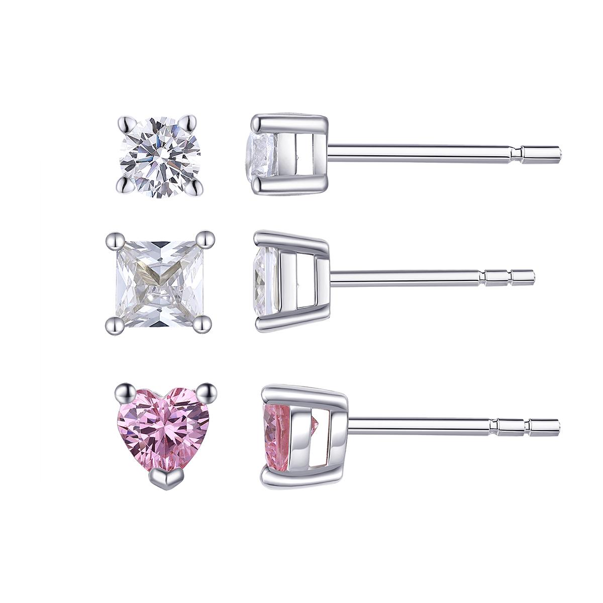 Kids Sterling Silver 4mm CZ Stud 3pr. Earrings Set