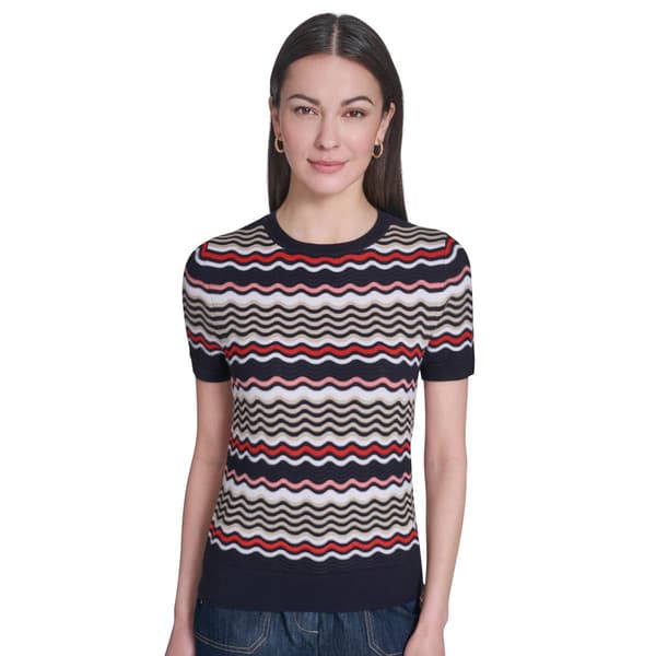 Womens Tommy Hilfiger Short Sleeve Scallop Stripe Sweater - image 
