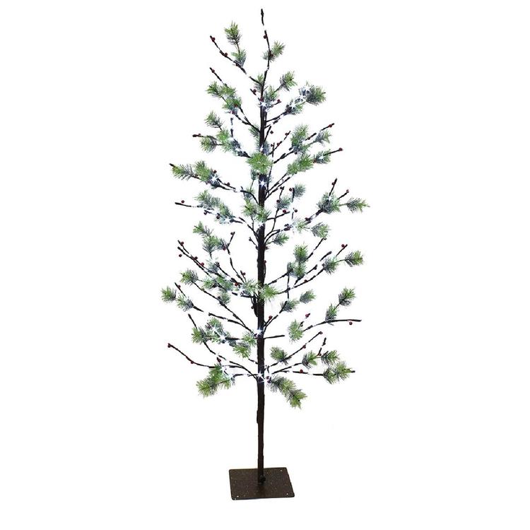 Puleo International 5ft. Pre-Lit LED Red Berry Artificial Tree
