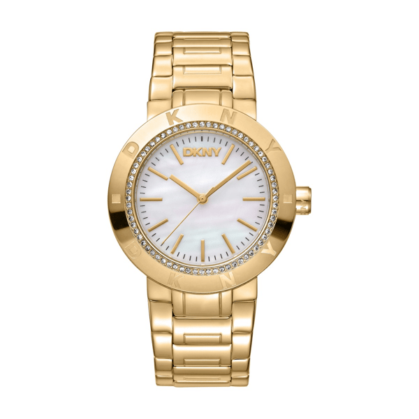 Womens DKNY Eastside Logo White Mop Dial Gold Watch -DK1L023M0035 - image 