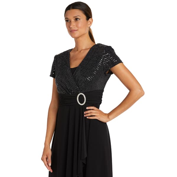Petite R&M Richards Rhinestone Buckle Glitter Wrap Dress