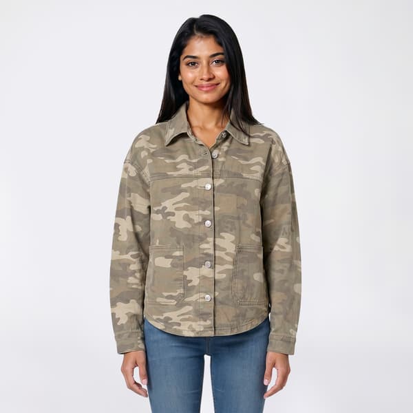 Juniors Wallflower Camo Print Denim Shacket - image 
