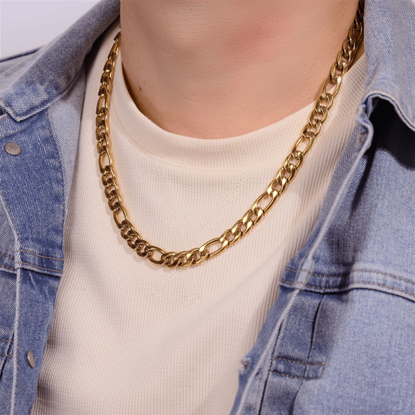 Mens Lynx Gold-Tone Plated Figaro Chain Necklace & Bracelet Set