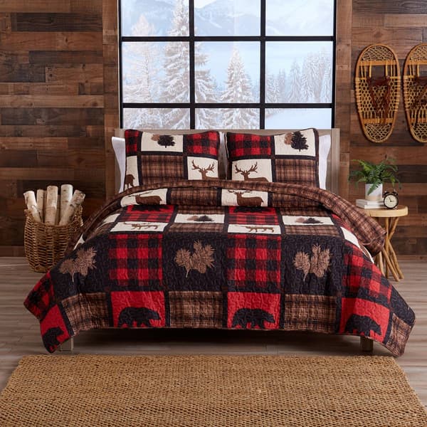 FreshFolds 3pc. Lodge Patchwork Bedspread Quilt Set