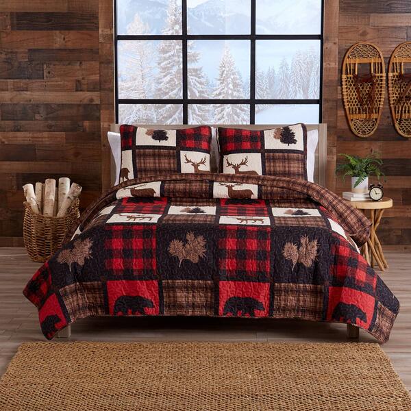 FreshFolds 3pc. Lodge Patchwork Bedspread Quilt Set - image 
