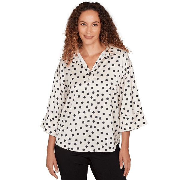 Womens Emaline Dusted Petals 3/4 Sleeve Dor Print Collared Blouse