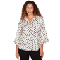 Womens Emaline Dusted Petals 3/4 Sleeve Dor Print Collared Blouse - image 1