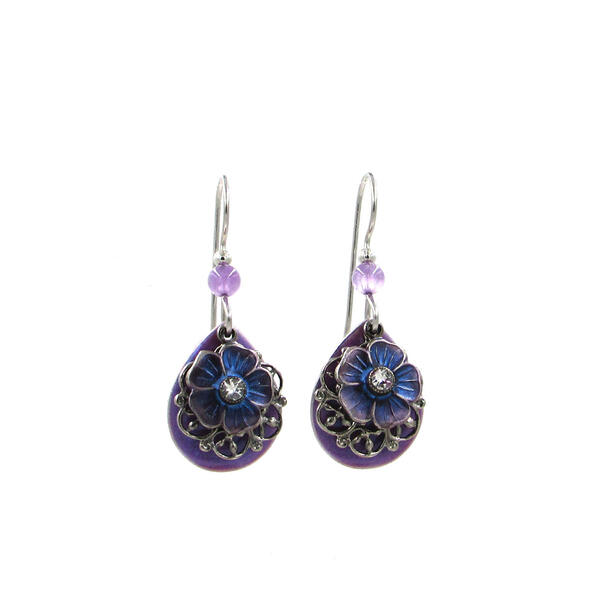 Silver Forest Flower/Filigree Tear Drop Earrings - image 