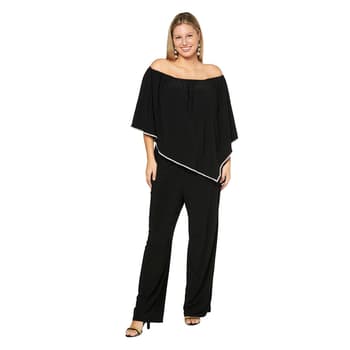 MSK Plus Size Womens Off Shoulder Trimmed Overlay Jumpsuit