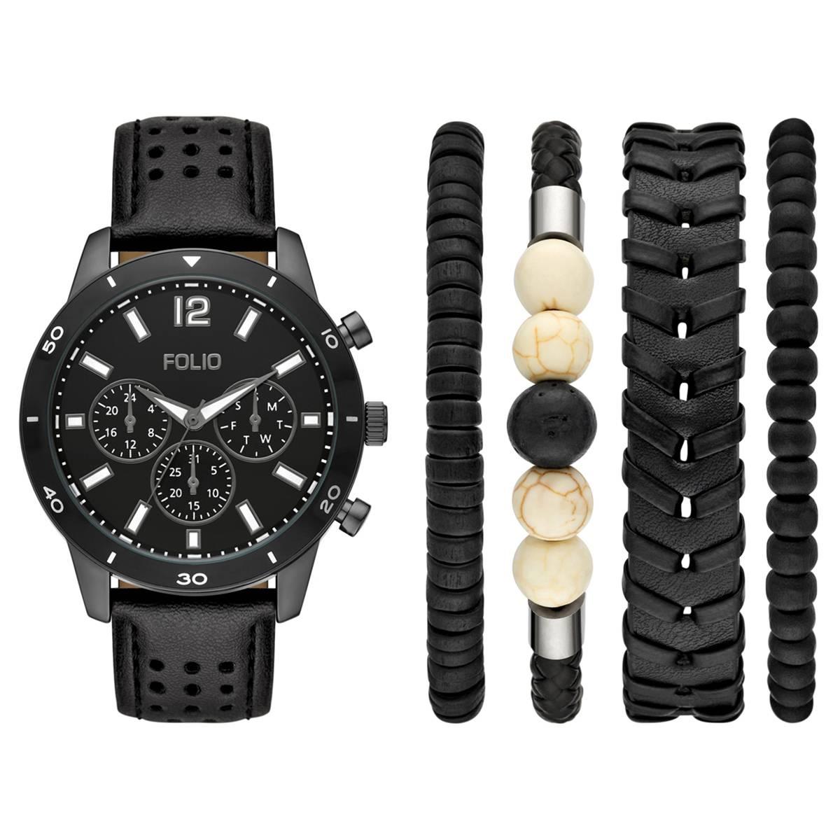 Mens Folio Black Dial Watch & Bracelet Set - FMDFL6090