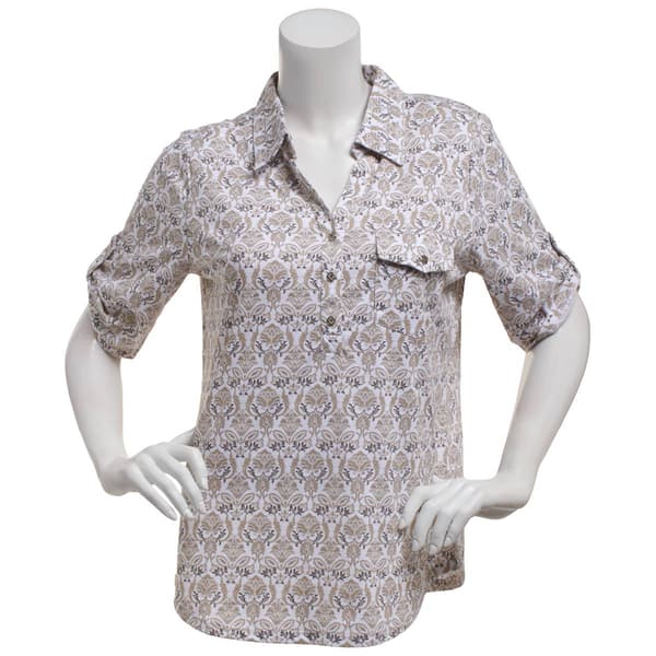 Plus Size Emily Daniels Elbow Sleeve Pocket Scroll Knit Blouse - image 