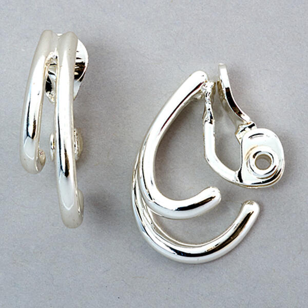Napier Silver-Tone Double Row Clip On Earrings - image 