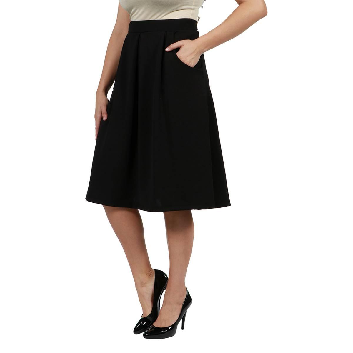 Plus Size 24/7 Comfort Apparel Solid Classic Skirt With Pockets