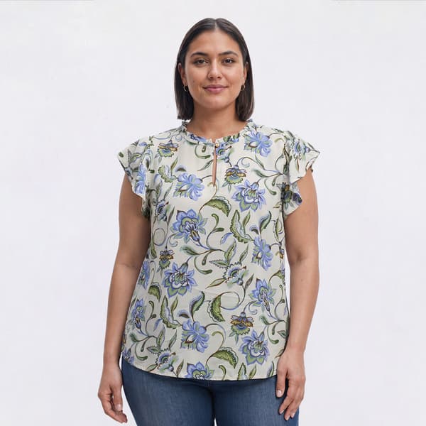 Plus Size Preswick & Moore(R) Flutter Sleeve Floral Leaf Blouse - image 