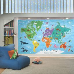 RoomMates® Blue & Green World Map Wall Mural