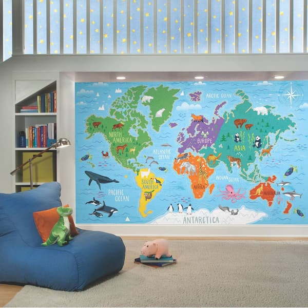 RoomMates® Blue & Green World Map Wall Mural