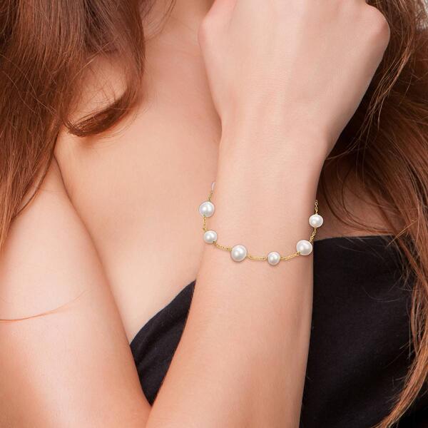 Gemstone Classics&#8482; White Freshwater Pearl Yellow Silver Bracelet