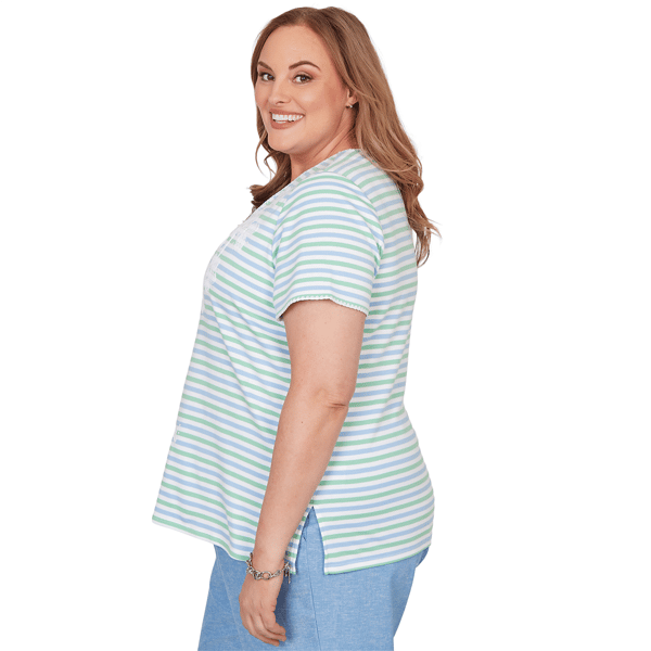 Plus Size  Alfred Dunner Caribbean Blues Stripe Floral Tee