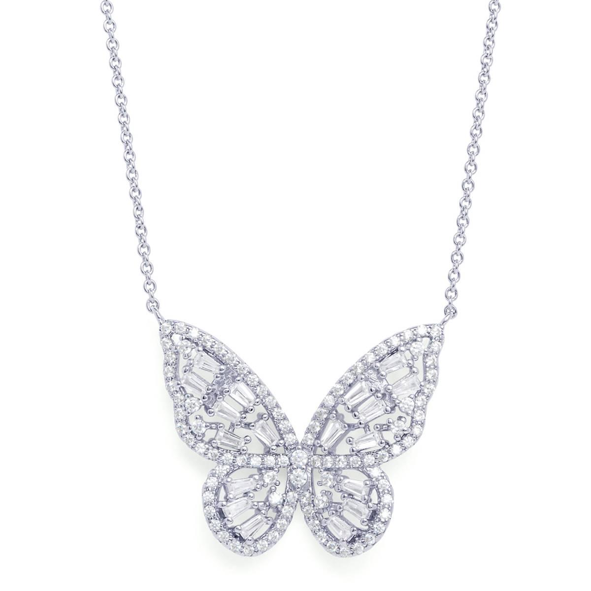 Silver-Plated CZ Butterfly Necklace