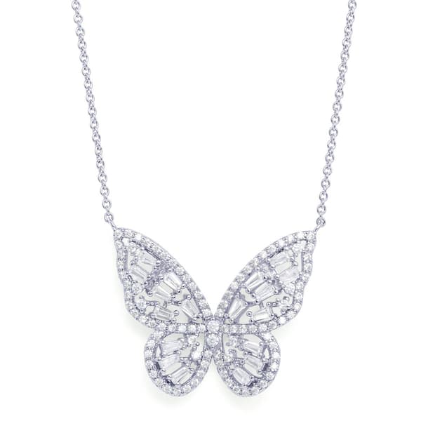 Silver-Plated Cubic Zirconia Butterfly Necklace - image 