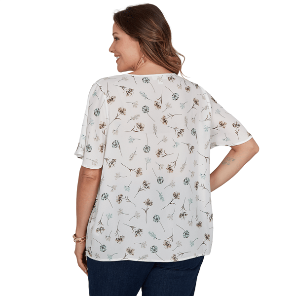 Plus Size Emaline Verde Grove II Tie Neck Floral Blouse
