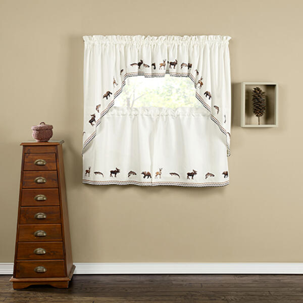 Lodge Embroidered Wildlife Kitchen Curtains - image 