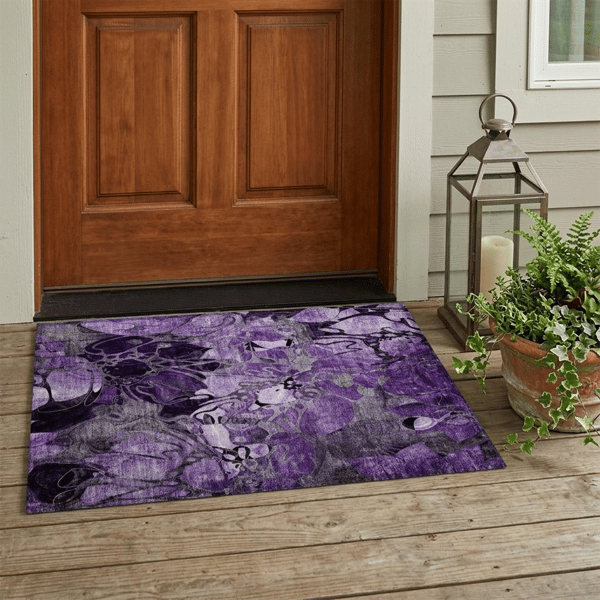 HomeRoots Purple Abstract Washable Indoor Outdoor Accent Rug
