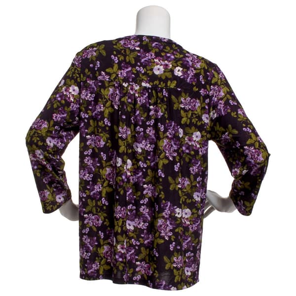Womens Napa Valley 3/4 Sleeve Floral Leaf Split Neck Blouse