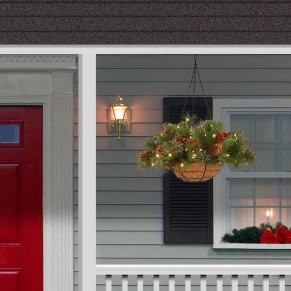 National Tree 16in. LED Crestwood Spruce Hanging Basket