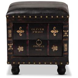 Baxton Studio Charlier Wood Storage Ottoman w/ Book Spine Drawer