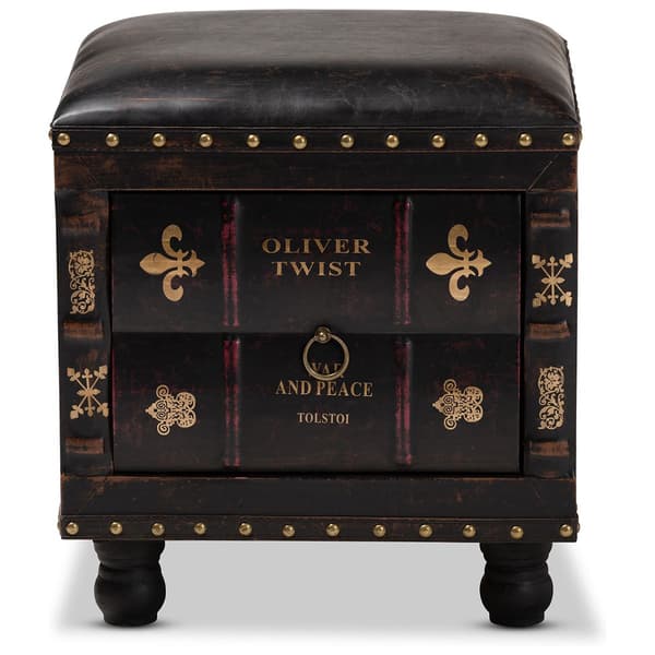 Baxton Studio Charlier Wood Storage Ottoman w/ Book Spine Drawer