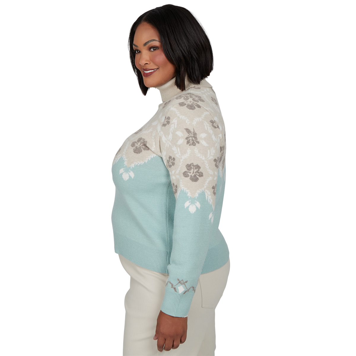 Plus Size Ruby Rd. Mythical Floral Fair Isle Turtleneck Sweater