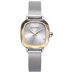 Womens Ellen Tracy Cushion Faceted Silver Dial Watch - ET5427TTG