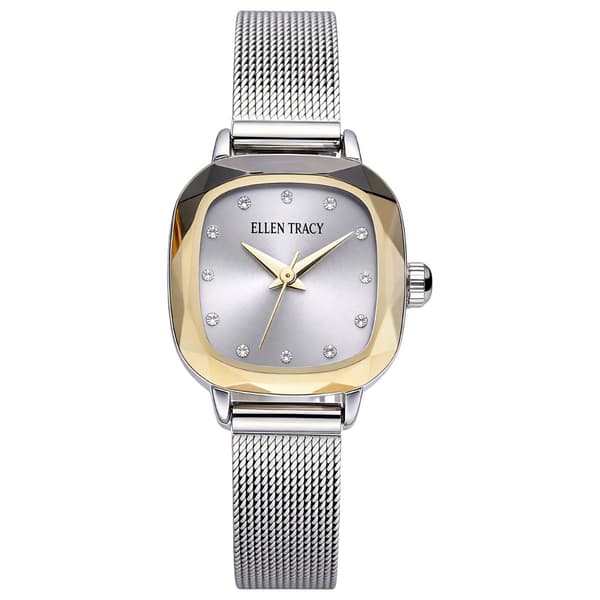 Womens Ellen Tracy Cushion Faceted Silver Dial Watch - ET5427TTG - image 