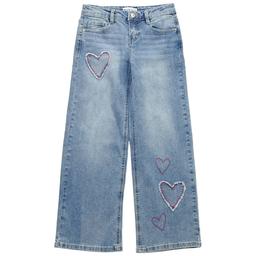 Girls (7-12) Blue Spice Heart Stitch Wide Leg Jeans