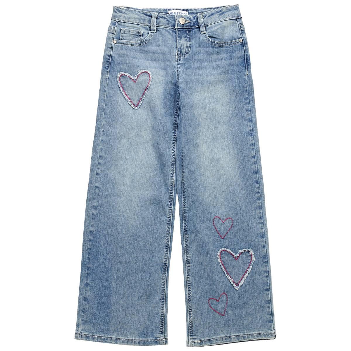 Girls (7-12) Blue Spice Heart Stitch Wide Leg Jeans