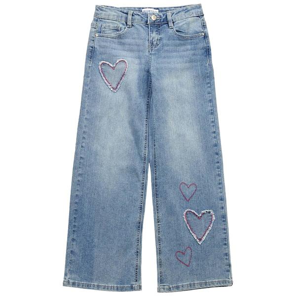 Girls (7-12) Blue Spice Heart Stitch Wide Leg Jeans - image 