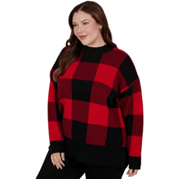 Plus Size Hearts of Palm Wrapped in Rubies Buffalo Check Sweater