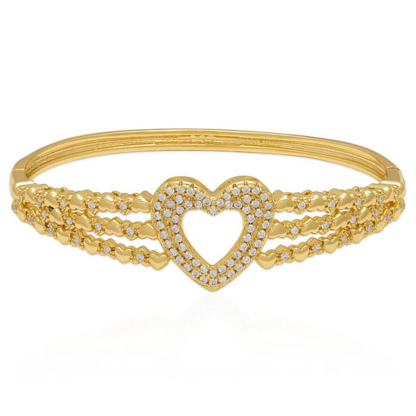 14kt. Gold Plated CZ Heart Center Bangle Bracelet - image 