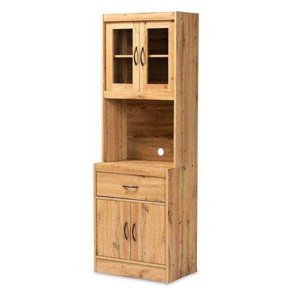 Baxton Studio Laurana Oak Brown Wood Kitchen Cabinet & Hutch - image 