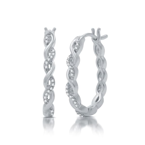 Nova Star® Sterling Silver 1/10ctw Lab Grown Twist Hoop Earrings