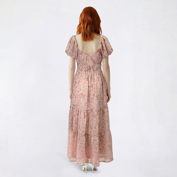 Juniors Trixxi Floral Puff Sleeve Twist Front Tier Midi Dress