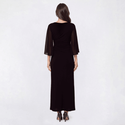 Petite Connected Apparel Sheer Cape Sleeve Ruched Evening Gown