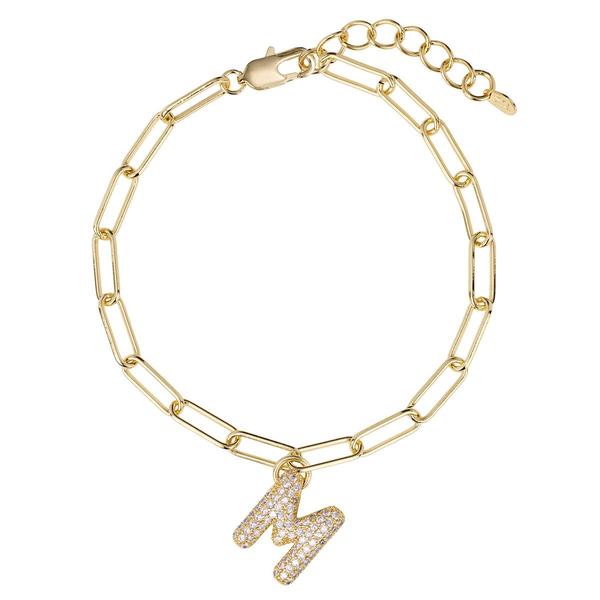 Athra 14kt. Gold Over Brass CZ M Initial Bracelet - image 