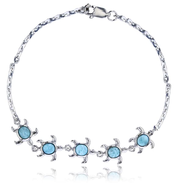 Gemstone Classics(tm) Silver &amp; Larimar Stone Turtle Bracelet - image 