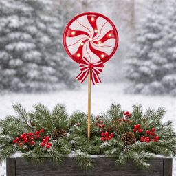Melrose LED Peppermint Lollipop Planter Stake
