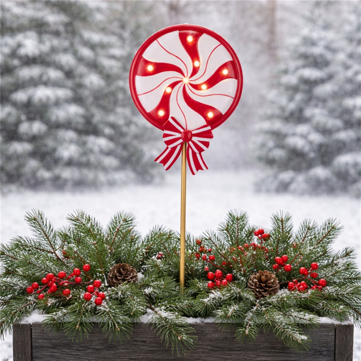 Melrose LED Peppermint Lollipop Planter Stake