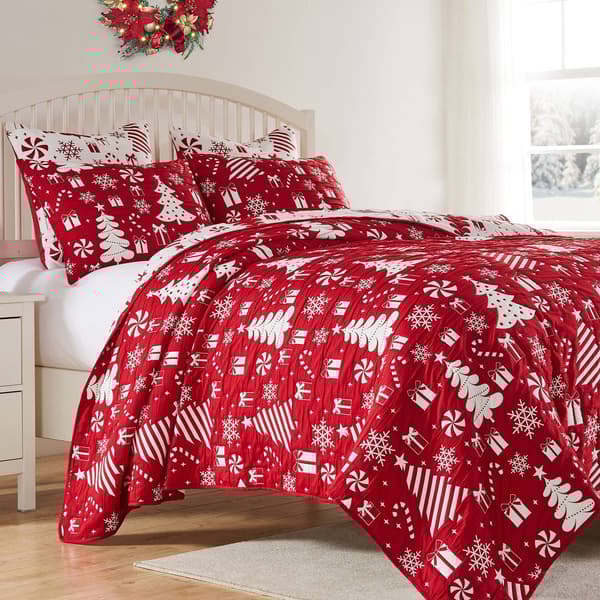 Greenland Home Fashions&#40;tm&#41; Peppermint Party Reversible Coverlet Set - image 