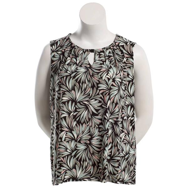 Plus Size Kasper Sleeveless Hardware Keyhole Neck Leaf Blouse - image 