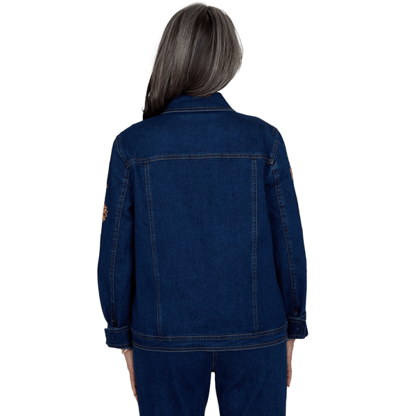 Womens Alfred Dunner Tuscany Sunflower Embroidered Denim Jacket